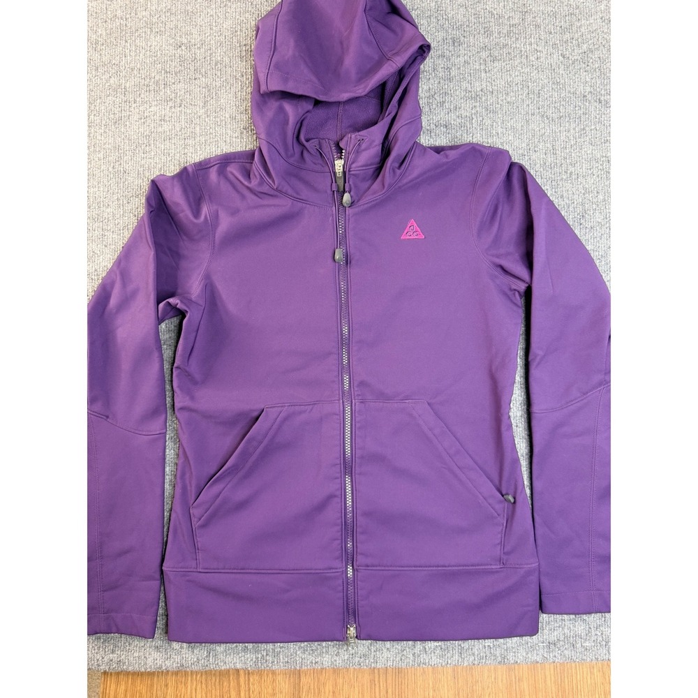 Nike ACG Purple Softshell Hoodie Jacket Womens Small Full Zip Fleece Lined Hikin - Picture 2 of 13